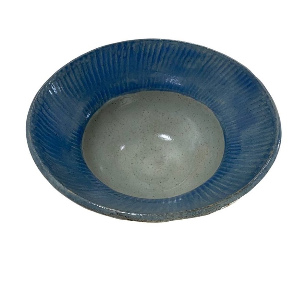 Large Blue Handmade Ceramic Pottery Bowl Dish